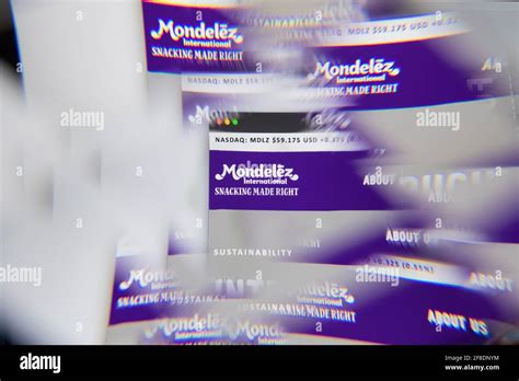 Milan Italy April Mondelez Logo On Laptop Screen Seen Through An Optical Prism