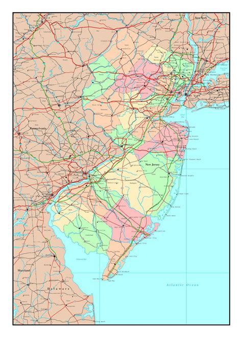 Large Detailed Administrative Map Of New Jersey State With Roads