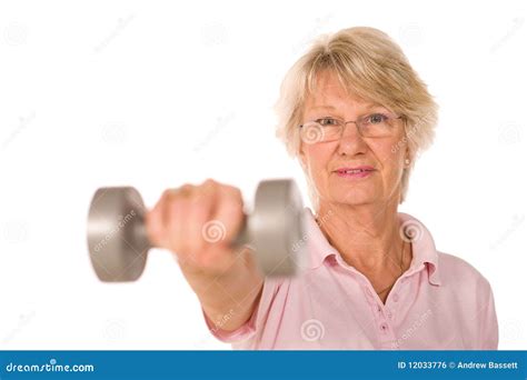 Older Senior Lady Lifting Weights Stock Photo Image Of Happy Sporty