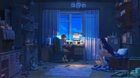 Download 3840x2160 Anime Girl Room Night Computer