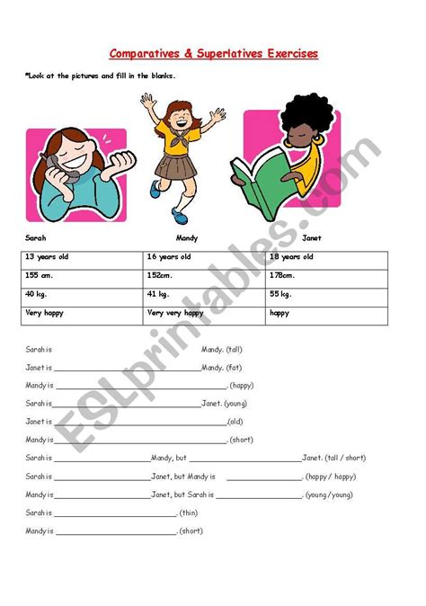 Comparatives And Superlatives Exercises Esl Worksheet By Deandriagulce
