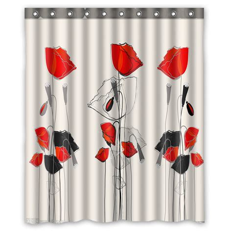 Zkgk Poppy Flowers Waterproof Shower Curtain Bathroom Decor Sets With