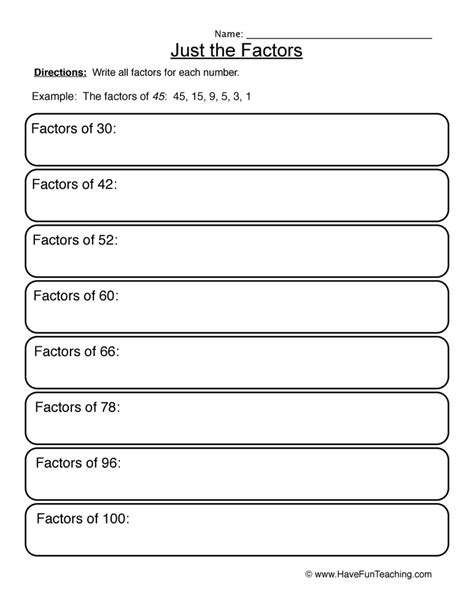 Factors Of Numbers Worksheet