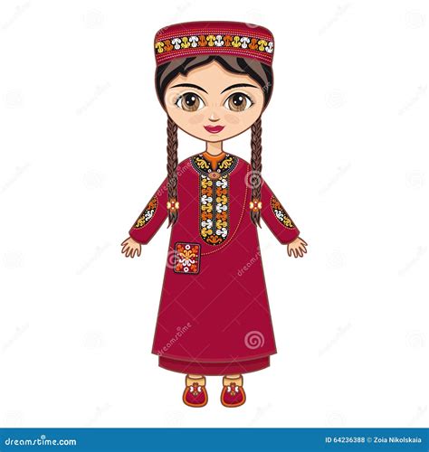 The Girl In Turkmen Dress Historical Clothes Stock Vector