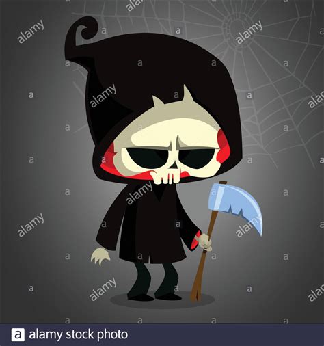 Cute Cartoon Grim Reaper With Scythe Isolated On White Vector