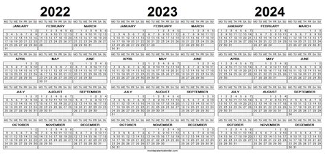 2022 2023 2024 Calendar Printable Template 3 Year Calendar Planner Images