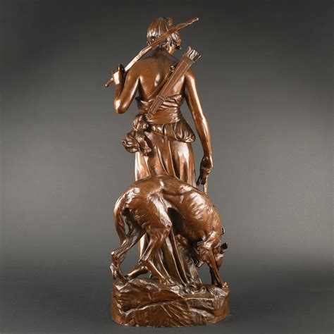 French Bronze Sculpture Nymphe De Diane Signed Eugène Aizelin