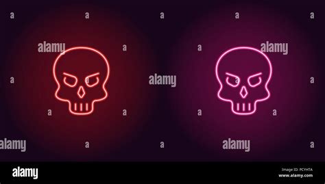 Human Neon Skull In Red And Pink Color Vector Illustration Icon Of