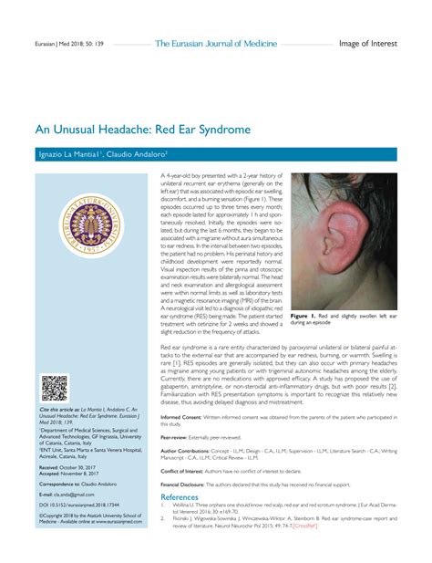 Pdf An Unusual Headache Red Ear Syndrome