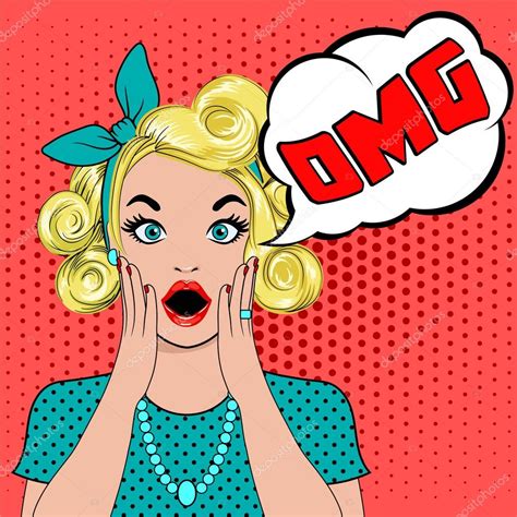 Omg Bubble Pop Art Surprised Blond Woman — Stock Vector © E