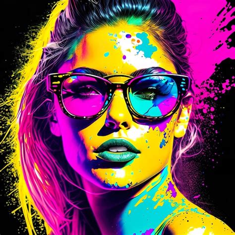 Premium Ai Image Woman With Sunglasses In Pop Art And Ink Splash Generative Ai