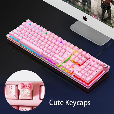 Keyboards Pink Mechanical Keyboard Cute Keycaps Gaming Office