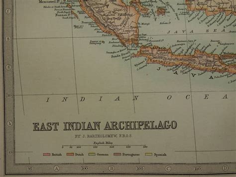 Indonesia Map Large 1890 Original Old Antique Print Of East Indies