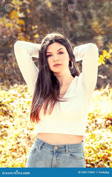 Autumn Portrait Of Attractive Brunette Stock Image Image Of Fall Adult 200173601
