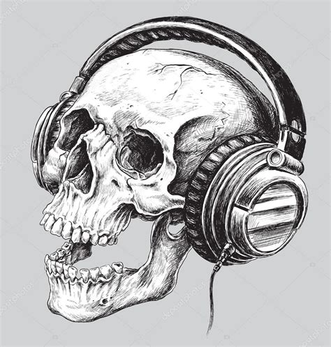 Hand Drawn Sketchy Skull With Headphones Stock Vector Image By ©mj