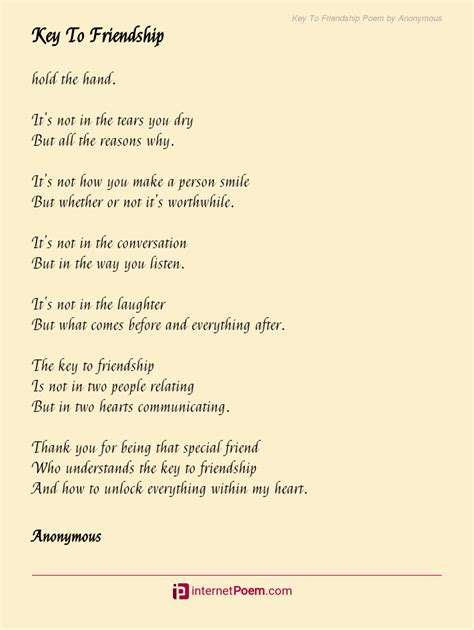 Key To Friendship Poem by Anonymous
