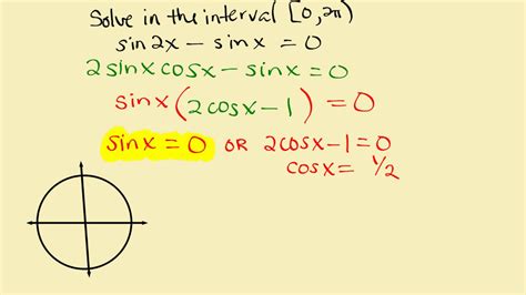 solve the trig equation sin 2x sin x 0 in [0 2pi youtube