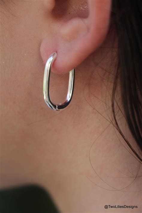 Square Hoop Earrings Geometric Thick Hoops Sterling Silver Rectangle
