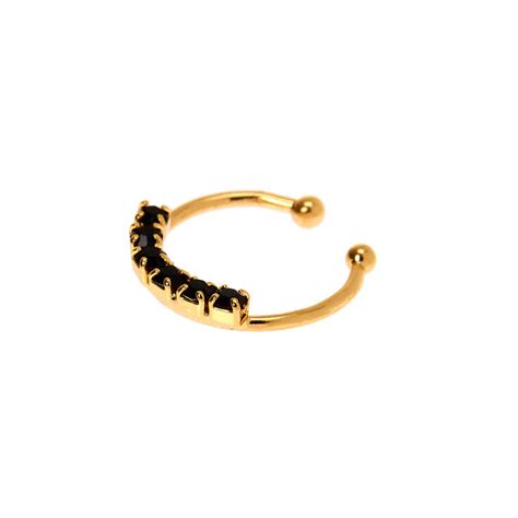 Gold Stone Faux Septum Nose Ring Black Claires