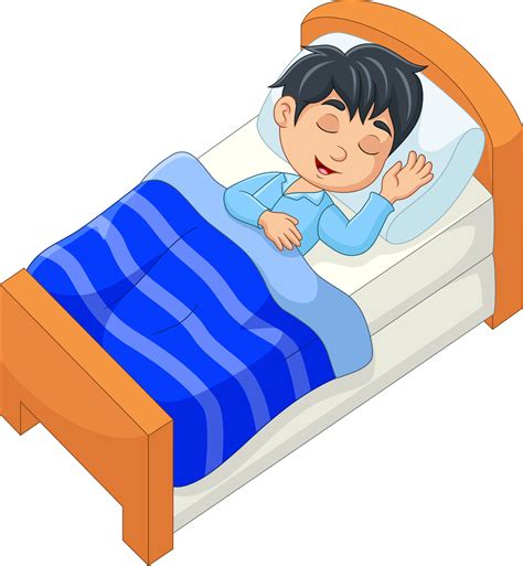 Sorriso Dos Desenhos Animados Menino Dormindo Na Cama 8734799 Vetor No