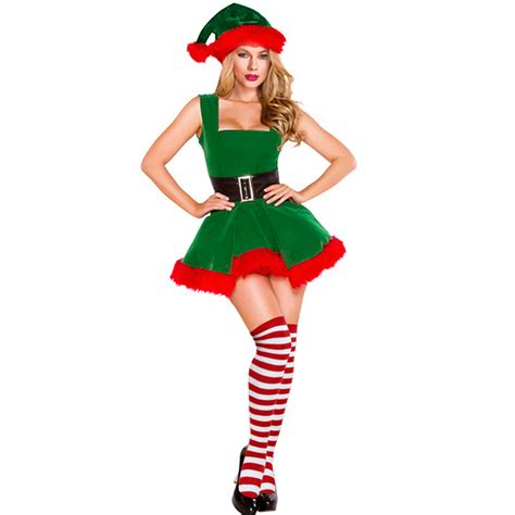 Women S Sexy Adult Elf Christmas Costume With Stockings Xt15097