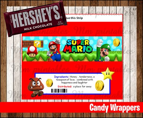 Perfect for making special party favors. 80% OFF SALE Mario Bros Candy Bar Wrappers instant ...