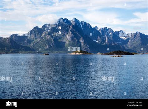 Jagged Mountain Peaks Raftsundet Strait Lofoten Islands Nordland