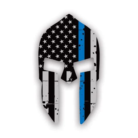 Tattered Thin Blue Line Subdued Spartan Helmet American Flag Sticker