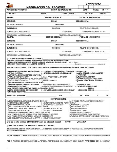 Printable Medical History Form In Spanish Printable Forms Free Online