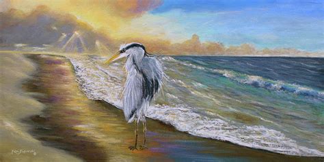 Blue Heron Beach Painting Painting By Ken Figurski Pixels