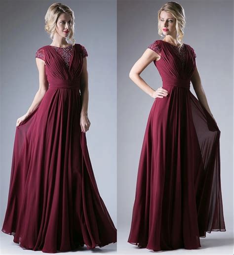 Burgundy Modest Bridesmaid Dresses Long Beaded Ruched Chiffon A Line Floor Length Country