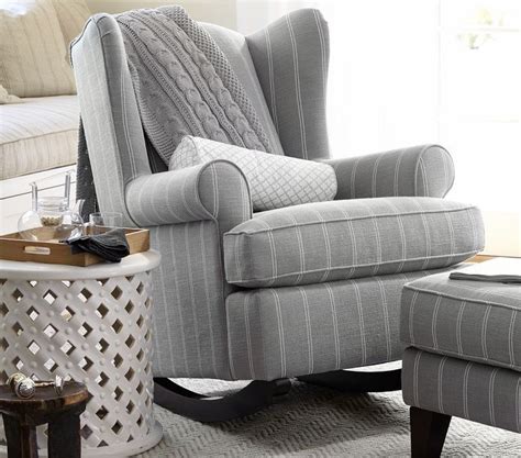Shop pottery barn kids' nursery rocker chairs featuring a chic yet comfortable spot for nursing mothers. double stripe pottery barn fabric $40 yard cable knit ...