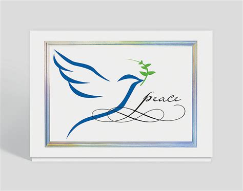 Peace on earth floral two photo family holiday card. Dove of Peace Holiday Card, 303706 - Business Christmas Cards