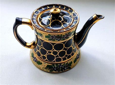 Victorian Teapot Jackfield Blackware Black Teapot Flower Etsy Uk