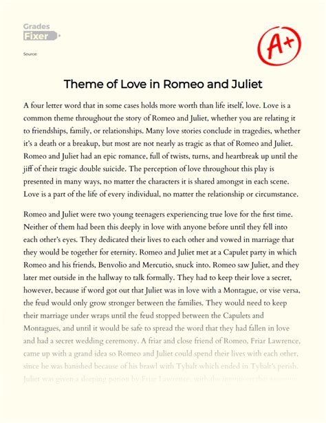 Theme Of Love In Romeo And Juliet Essay Example 1071 Words Gradesfixer