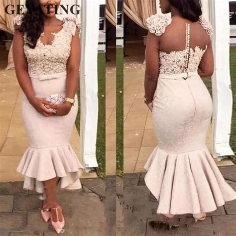 Blush Pink Lace Mermaid Bridesmaid Dresses 2019 African