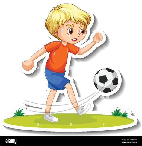 Cartoon Character Sticker With A Boy Playing Football Illustration