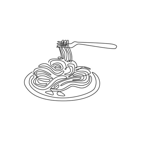 One Continuous Line Drawing Of Fresh Delicious Italian Spaghetti Pasta