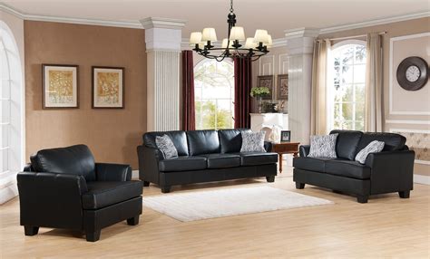 Alexandria Leather Living Room Set Black 2kfurniture