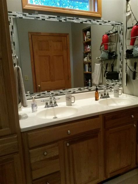Peel and stick tile bathroom sale, is super easy to blank walls and stick floor tile is one bathroom in the. Mirror Makeover w/peel and stick tiles. | Bathroom decor ...