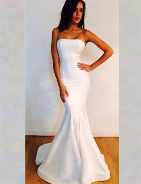 Simple White Sexy Mermaid Prom Gown 2018 Strapless Sleeveless Long