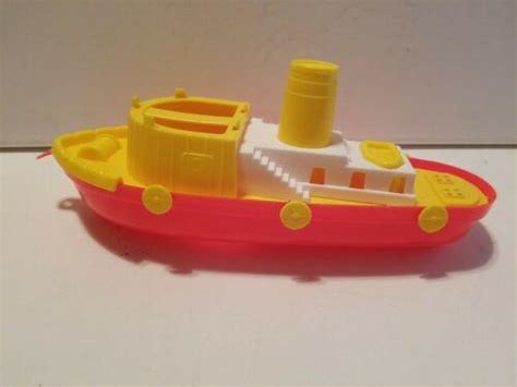 Vintage Plastic Bathtub Bath Tub Toy Tugboat Boat Yelloworange Amloid