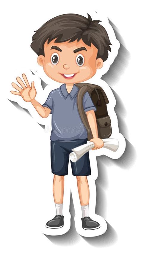 Student Boy Waving Hand Cartoon Character Stock Vector Illustration