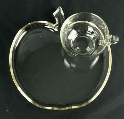 Vintage Apple Shaped Clear Glass Luncheon Plate Cup Set Hazel Atlas