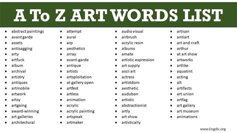 A To Z Art Words List Art Vocabulary Words Engdic