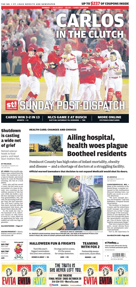 The St Louis Post Dispatch Front Page For Sunday Oct 13 2013 St