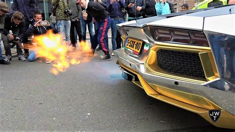 Insane Chrome Lamborghini Aventador Spitting Huge Flames Loud Revs