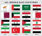 Set of Middle East countries Flags, all 16 flag collection Illustration ...