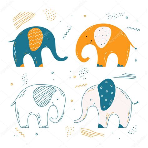 Lindos Elefantes Bebés Ilustración Vectorial Con Encantadores