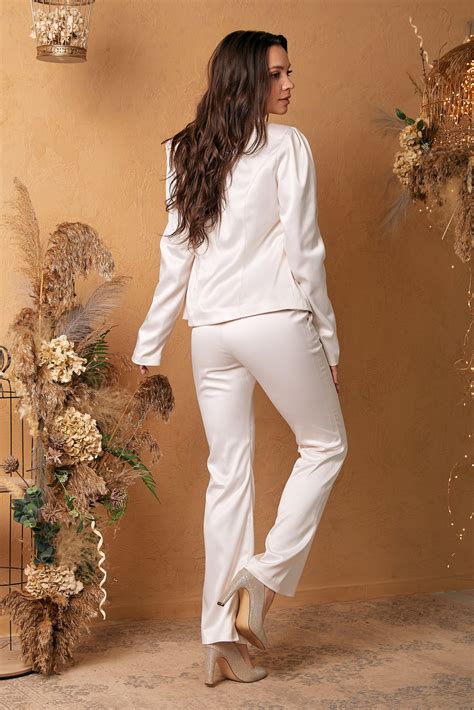 Ivory Satin Pants Suit For Women White Womens Suit 3 Pc Satin Etsy